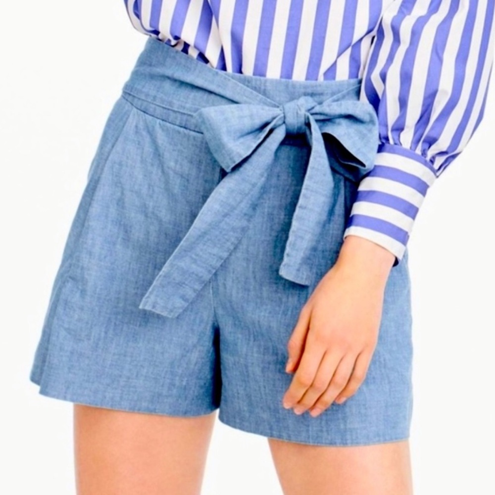 NWT J. Crew Chambray High Tie Waist Shorts Size 10